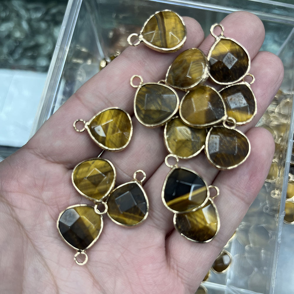 Picture of Natural stone facet pendant 14x 18mm green black single hole drop pendant DIY jewelry accessories wholesale