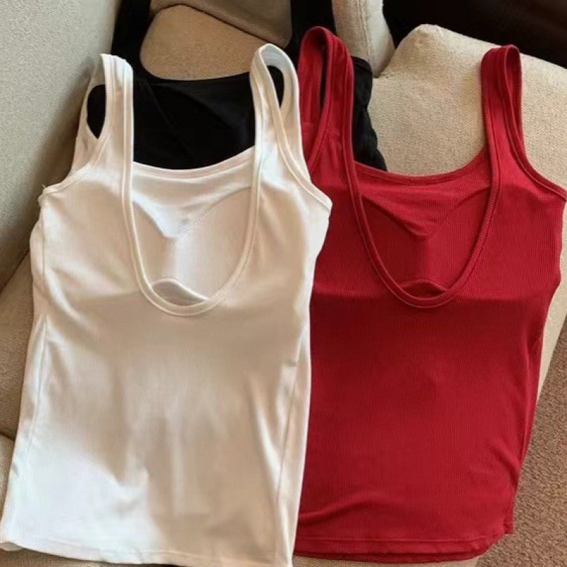 Red Small Camisole Women's Summer Outer Wear Bra with Chest Pad One-piece Inner Base U-shaped Backless Top