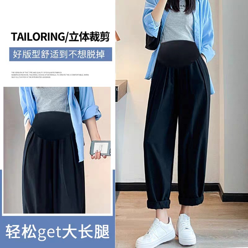 Picture of Pregnant Women's Pants Spring and Autumn Fashionable Outer Wear Large Size Loose Wide-leg Cotton and Hemp Pants Small Nine-point Casual Haren Pants