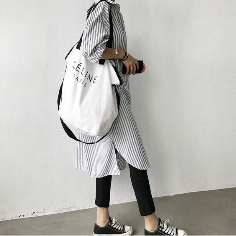 Picture of 2022 early autumn lazy cold wind long striped shirt dress loose plus size women's Korean striped long lining