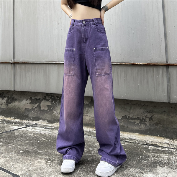Purple Trousers Women's 2023 New Autumn High Waist Korean Loose Slim-fit Mop Pants Jeans Ins Long Pants