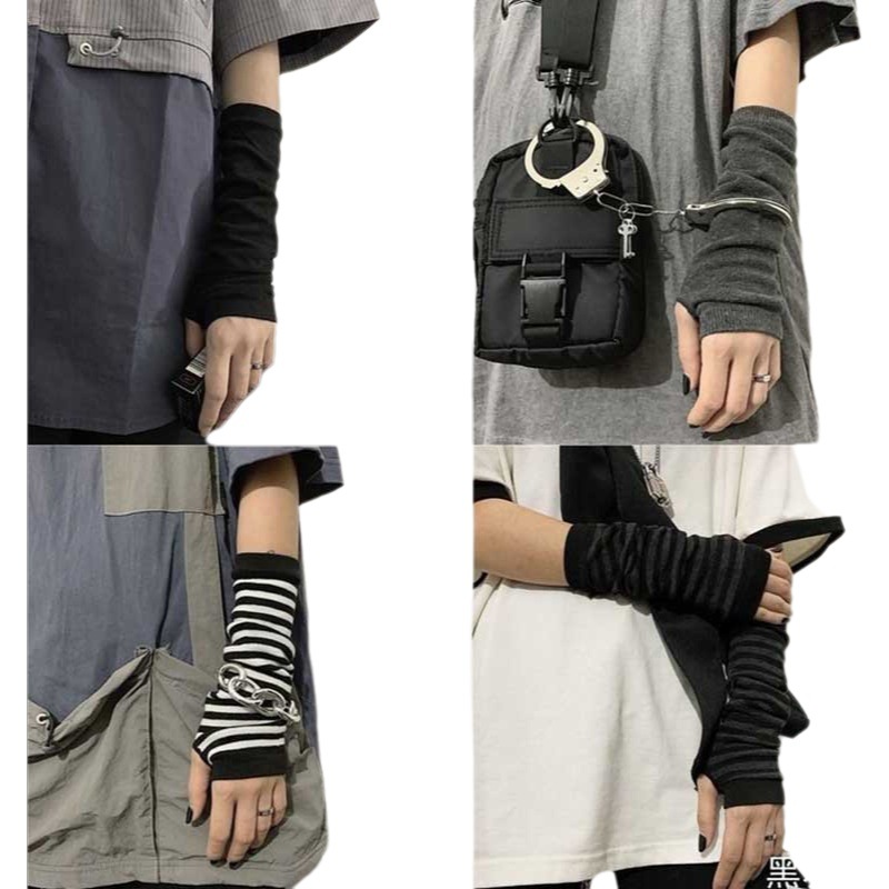 Cross-border Hot Selling Sleeves Ninja Finger Gloves Cross Striped Sleeves Ins Long Sleeves cosplay Sheath