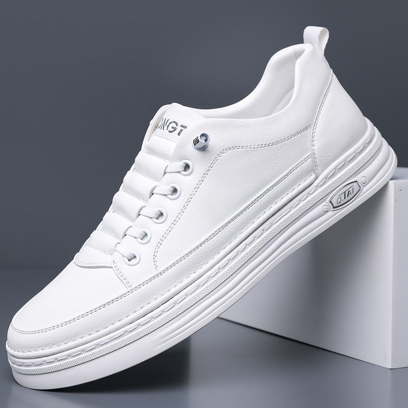 2025 Spring and Autumn New Men's Handmade Online Casual Leather Shoes Men's Youth All-match Board Shoes Leg White Shoes 2603