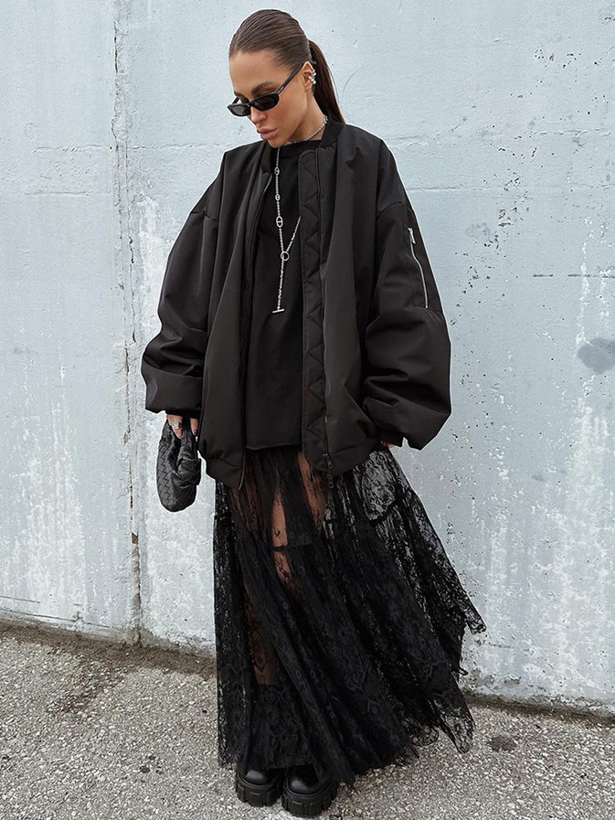 Picture of Sexy Lace See-Through High-Waist Commuter Black Skirt for Women Summer 2025 European and American Fashion Mesh Long Skirt Wholesale