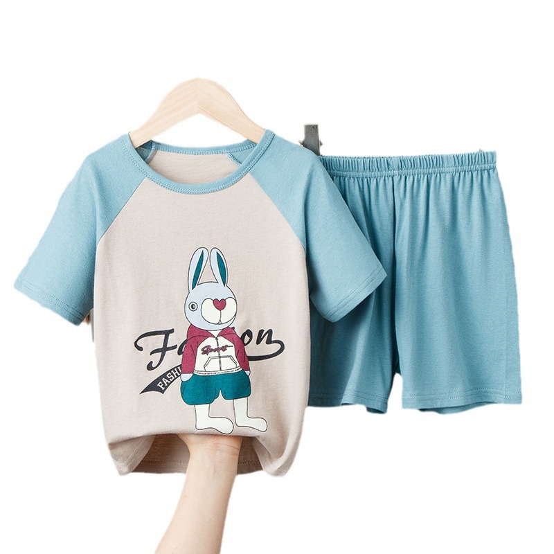 Picture of Korean-style Breathable Pure Cotton Short-sleeved Suit Children's Sweat-absorbent Thin Summer Clothes for Boys and Girls Home Clothes T-shirt Shorts for Baby