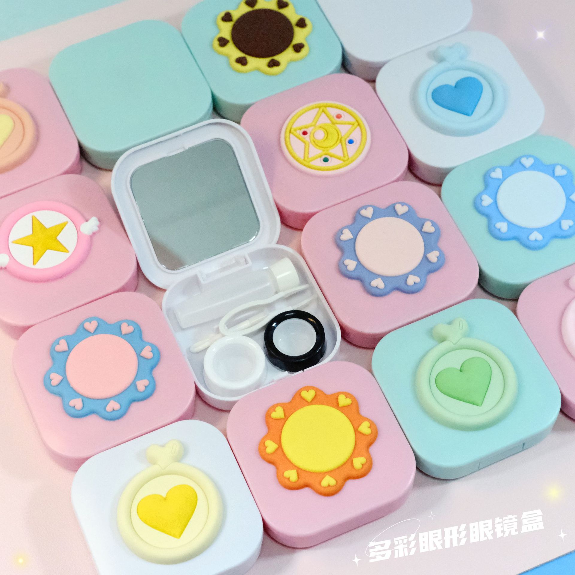 Cute contact lens box ins style student myopia pupil box partner love care box portable double box