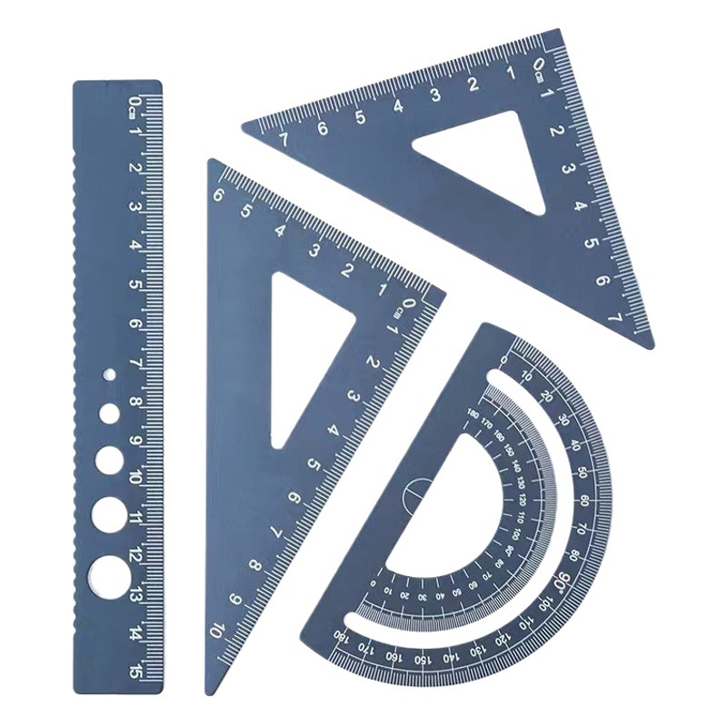 Aluminum Alloy ruler set laser lettering primary and secondary school student ruler suit ruler triangle plate protractor four-piece set 