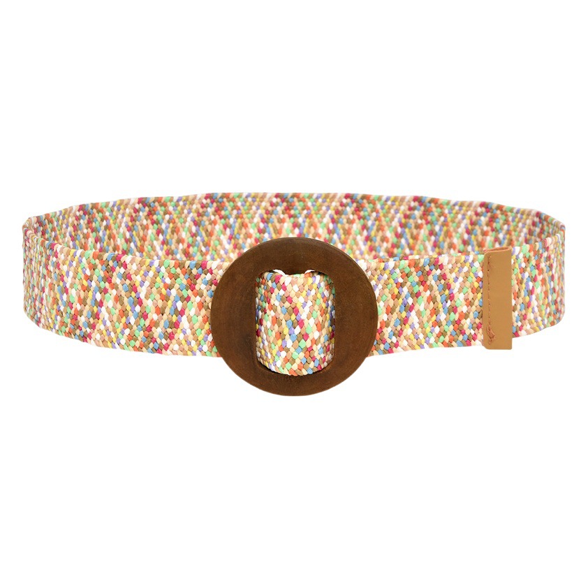 Korean version of women's canvas elastic belt Women's simple round wooden buckle decorative canvas woven belt spot wholesale