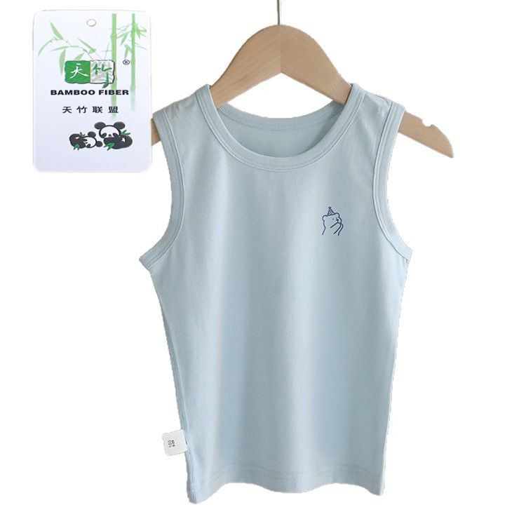 Picture of 2025 new summer children's boneless cartoon vest for boys and girls baby sky bamboo cotton thin bottoming sleeveless t outer wear