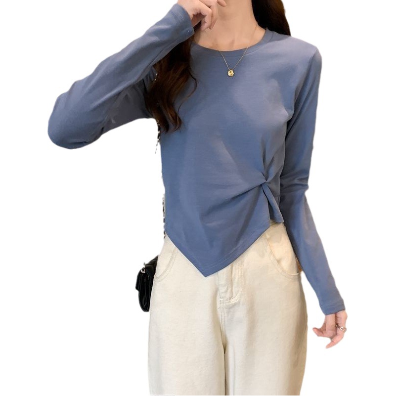 2025 New Spring and Autumn Korean Style Irregular Design Long Sleeve T-Shirt Women's Chic Student Top Women's Bottoming Shirt