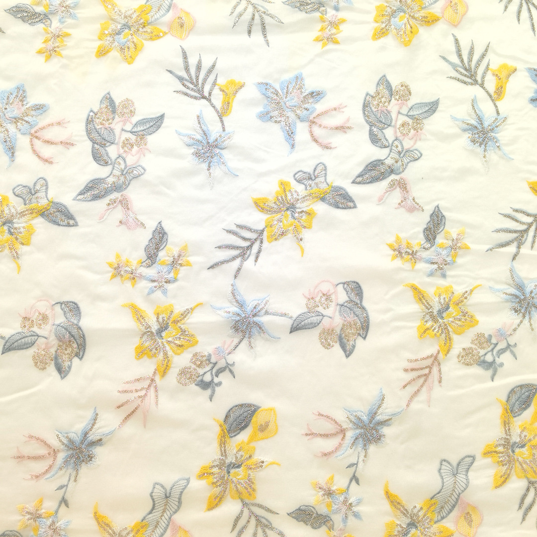 Original New Chinese Tencel Wrinkle Base Fabric Golden Sequins Multicolor Embroidered Fabric New Chinese Style Performance Clothes Fabric for Girls