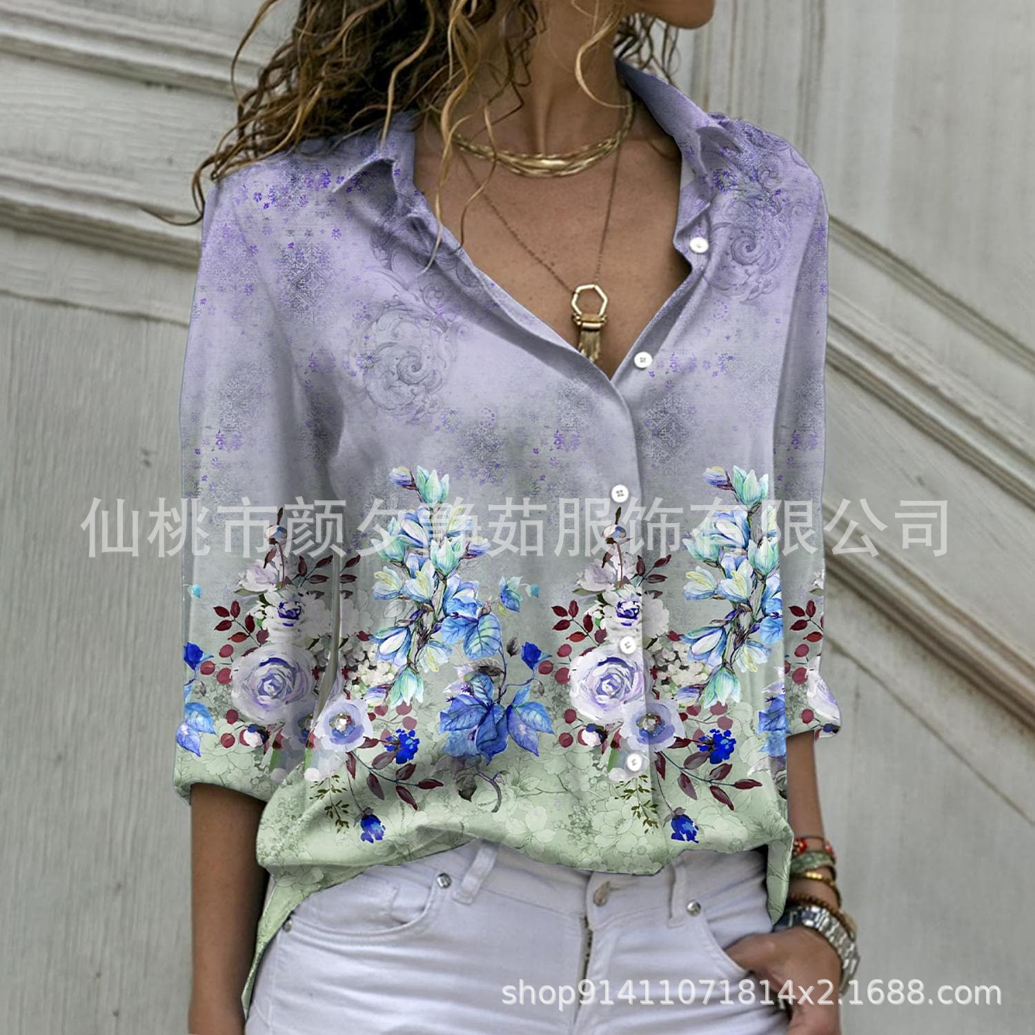 Picture of 2022 New Foreign Trade Women's AliExpress Spring Long Sleeve Shirt Fashion plus size Printed Top