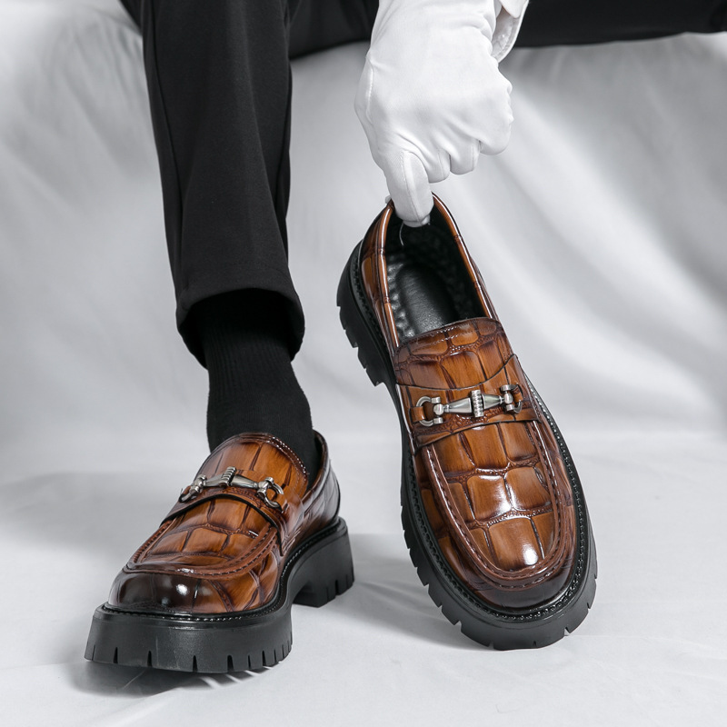 Black big scalp shoes men's casual British groom wedding shoes soft sole business formal shoes thick sole round scalp shoes