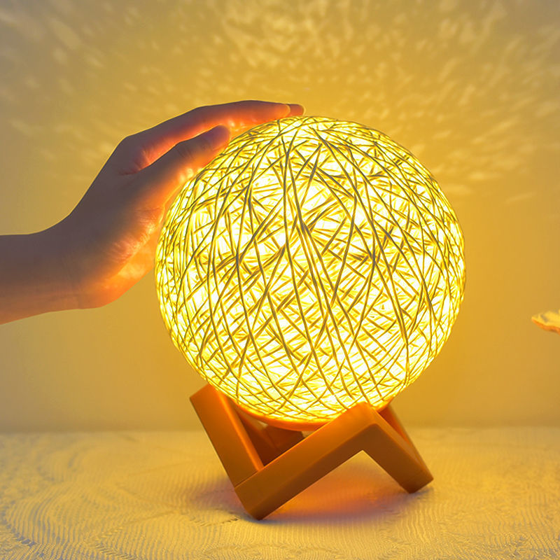 Creative usb small table lamp bedroom bedside lamp twine cane ball lamp led night light children's sleep atmosphere lamp gift
