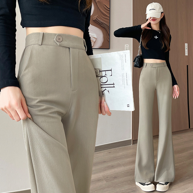2025 Autumn In-Stock Flared Pants Women's Casual Pants High Waist Extended Length Office Stretch Women's Trousers Dress Pants