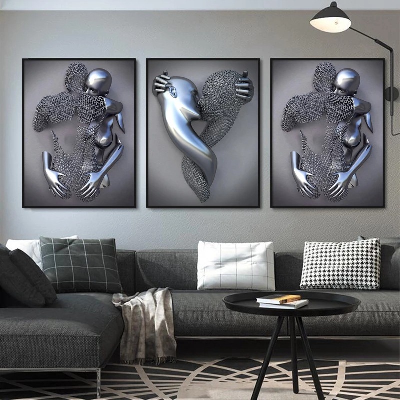 Picture of Scandinavian Home Decoration Canvas Painting Metal Character Statue Poster Hanging Painting Wall Frameless Painting Core Creative Metal
