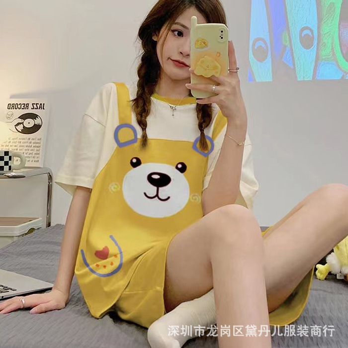 [Manufacturer] 2023 New Summer Pajamas Women's Double Short Pullover Shorts Short Sleeves Cute Cartoon Can Be Weared Outside