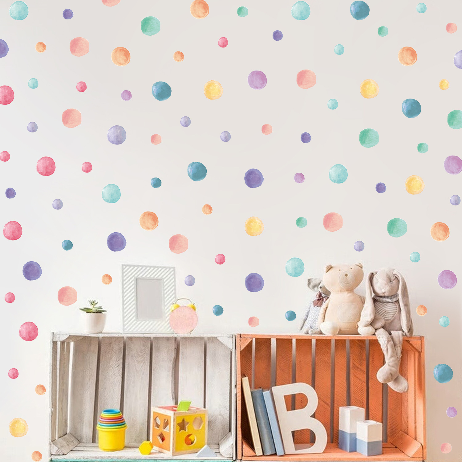 Picture of ins Bohemian Children's Room Wall Decorative Wall Stickers Graffiti Karl Color Wave Dot Kindergarten Sticker pvc