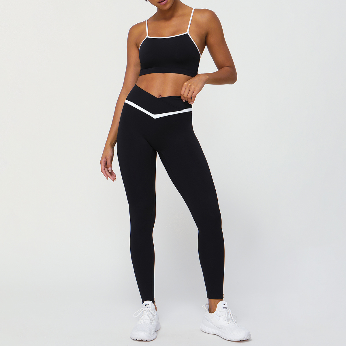 Picture of Cross-border New Contrast Color Yoga Clothing suit Naked Hip Lifter Sports Leisure Fitness Clothing suit Cross Waist Yoga Pants