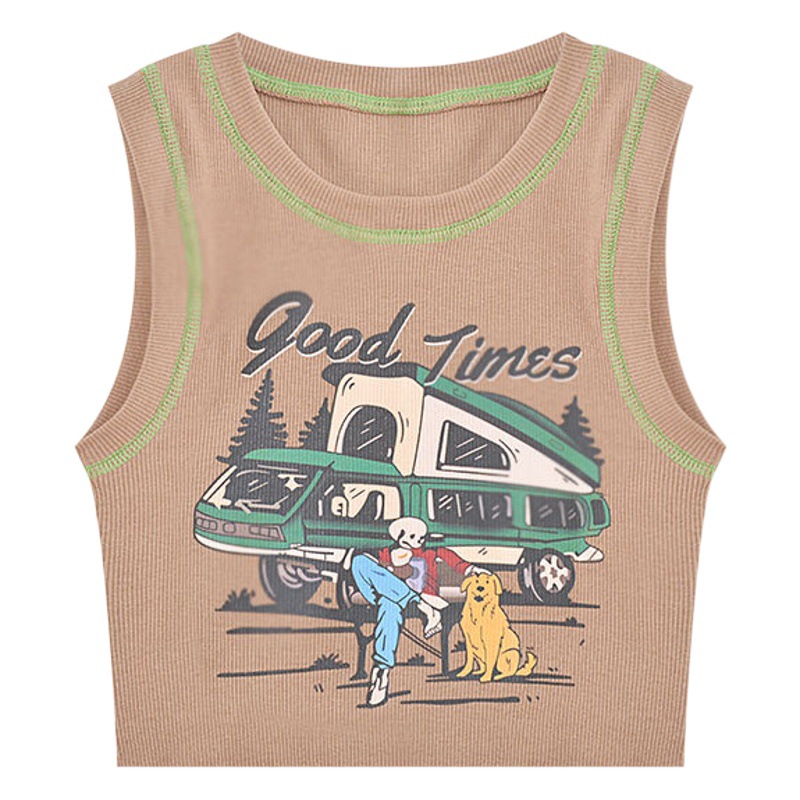 Design Sense Camisole Summer Letter Printing Niche Pattern New Women's Short Hot Girl Navel Retro