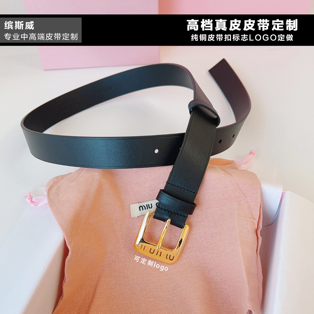New Genuine Leather Women's Belt Miu Letter Decorative Metal Buckle Belt Women's All-match Fashion Belt Manufacturers in stock