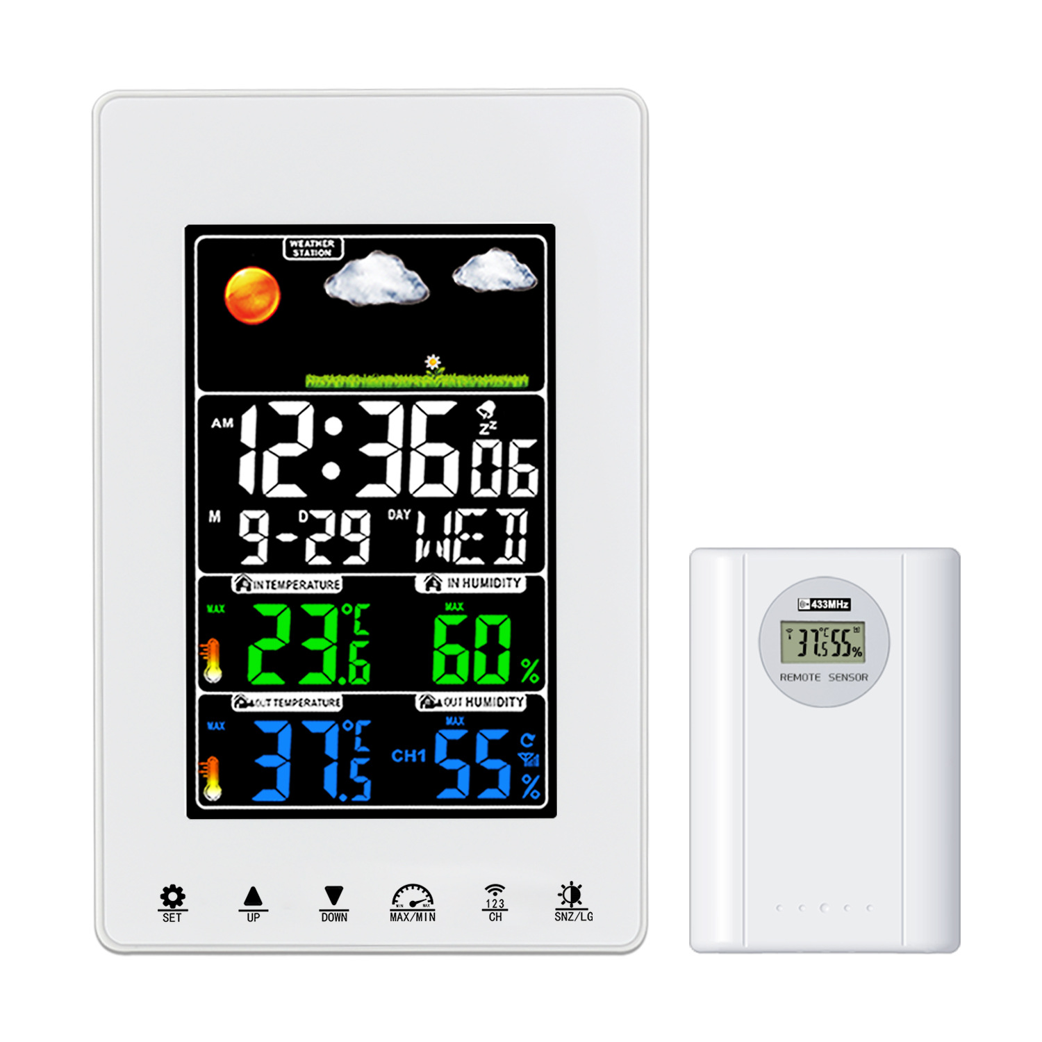 Picture of Cross-border LCD color weather forecast clock wireless transmission wine kiln garage cold room temperature and humidity weather monitoring clock