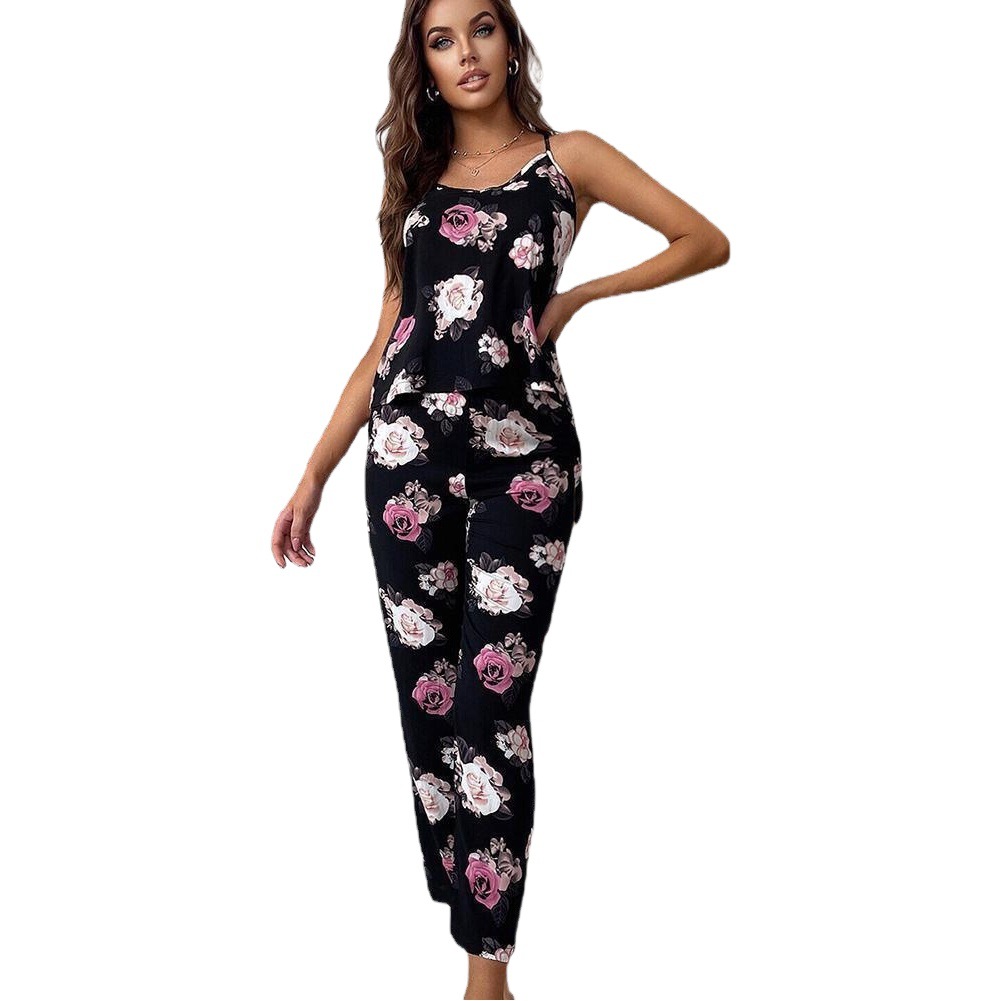 Cross-Border European and American Sexy Pajamas for Women Summer Thin Suspender Pants Two-Piece Set Home Clothes Export Amazon Ebay
