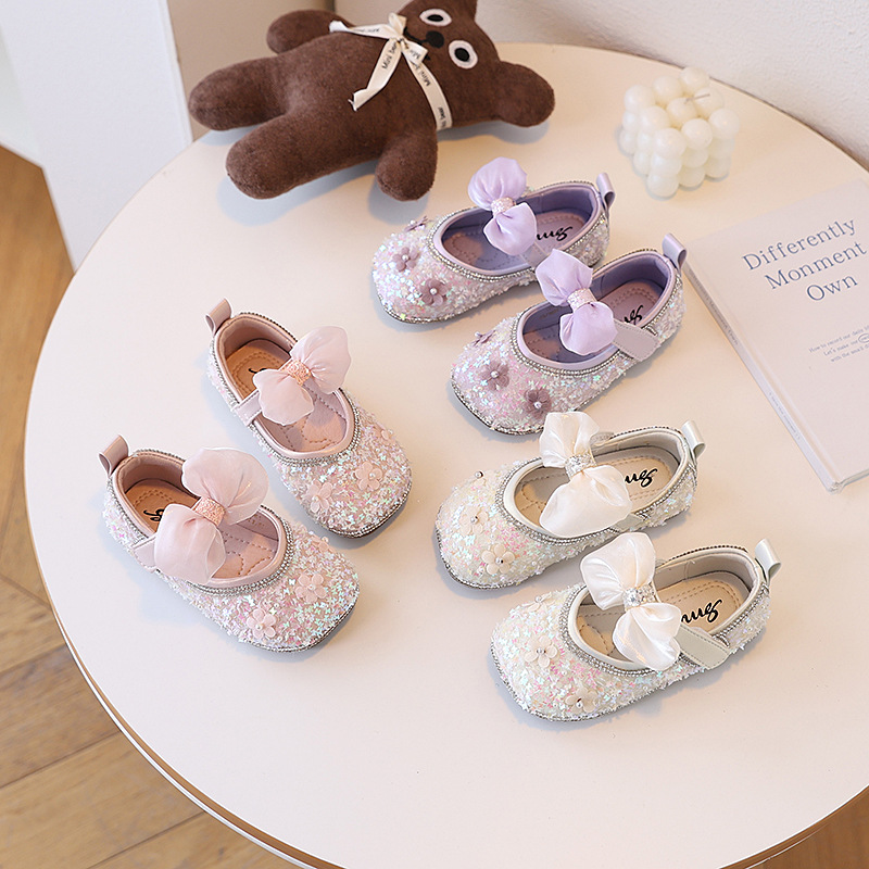 Children's Leather Shoes, Girls' Hot Diamond Crystal Princess Shoes with Dresses, Girls' Stage Performance Shoes, Baby Girls' Non-Slip Shoes