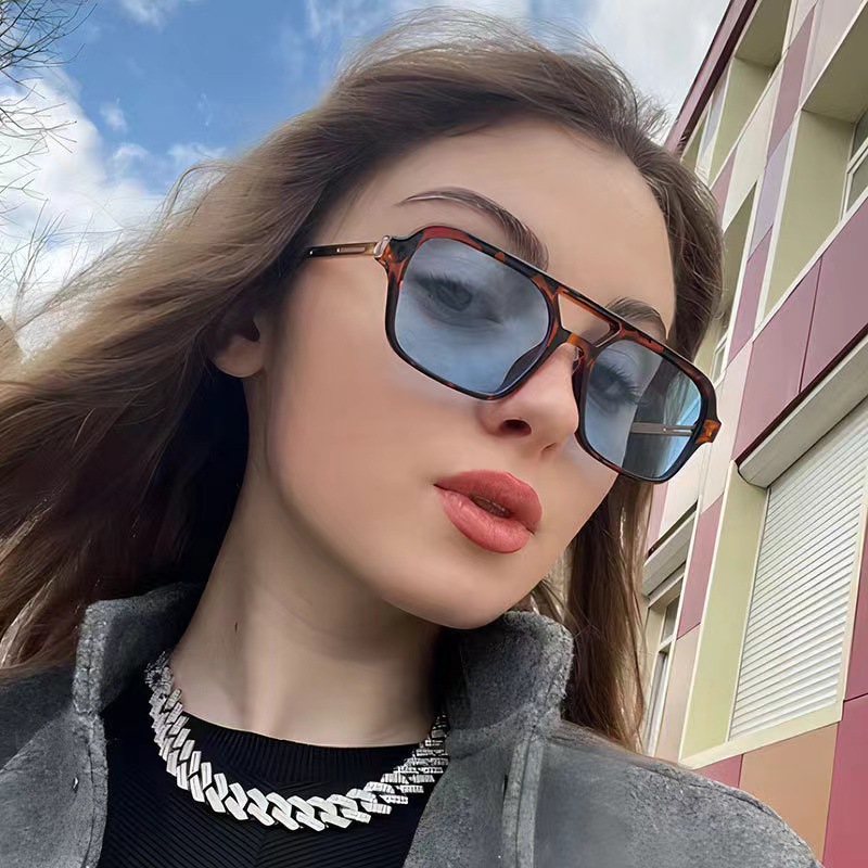 Picture of European and American Aviator Double Beam Sunglasses 2025 New Retro Square Sunglasses Ins Internet Celebrity Personalized Sunglasses