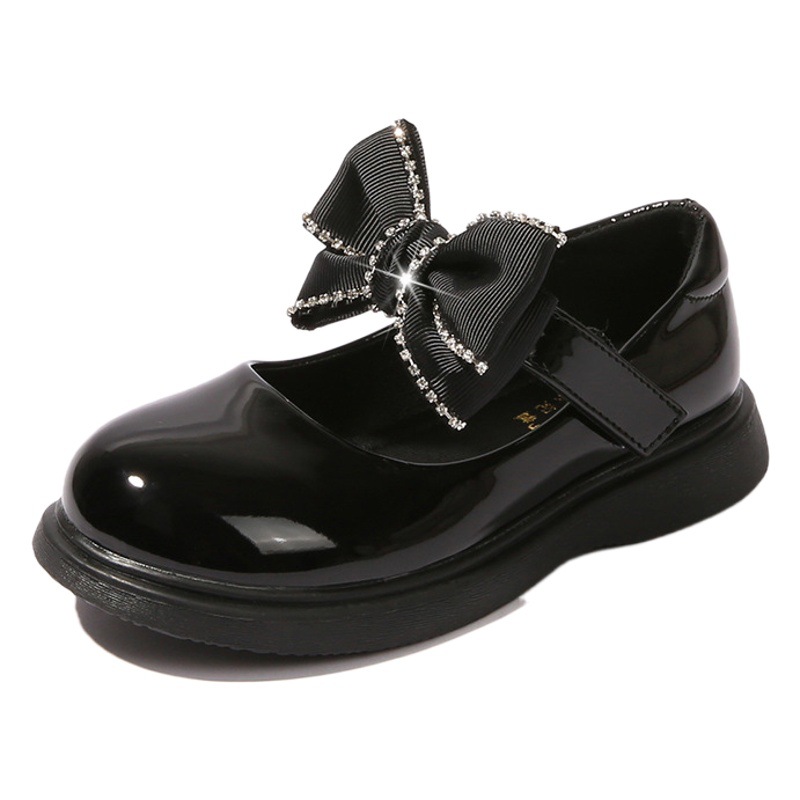 Girl's Leather Shoes Little Girl's New Soft-soled Children's Shoes Little Princess Black Single-layer Shoes Student Performance Shoes Women's Treasure Flower Children's Shoes