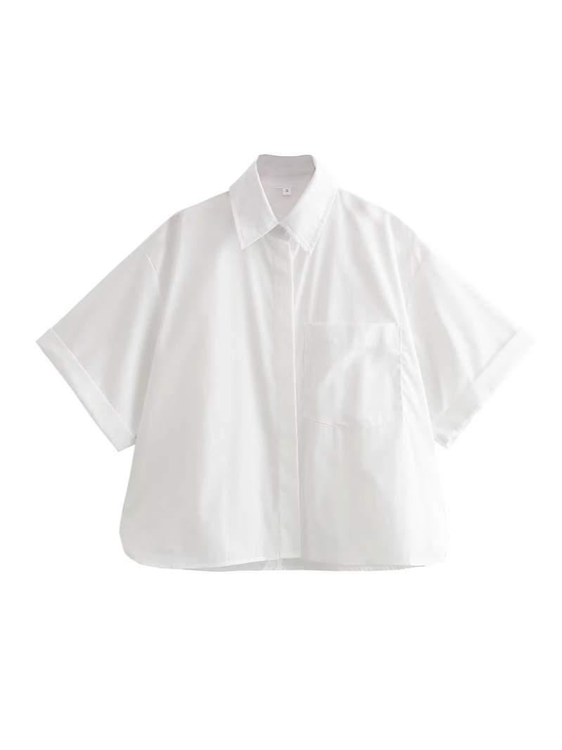 Cross-border Amazon explosions wholesale summer new women's Joker lapel single-breasted short sleeve pocket decoration casual lining