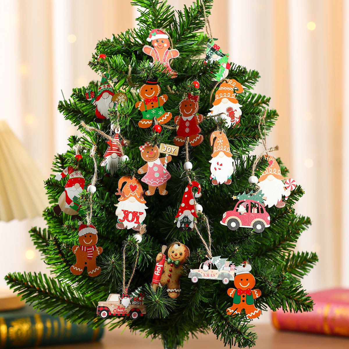 Picture of New 12 Pack Faceless Old Man Christmas Wooden Pendant Boxed Christmas Tree Small Hangers Christmas Decorations