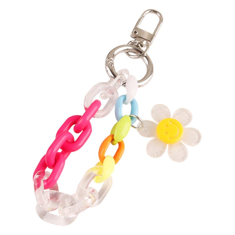 Creative acrylic chain smiley face flower car key chain pendant color open ring can be assembled couple personality bag