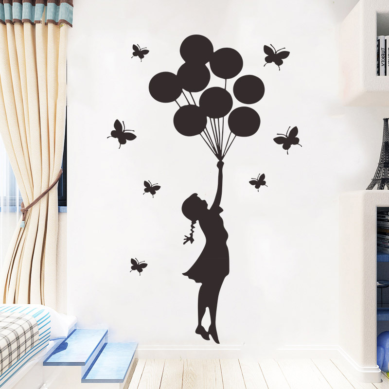 Picture of Butterfly Balloon Girl Generation carved wall stickers living room bedroom children's room background decoration creative wall stickers FX2025