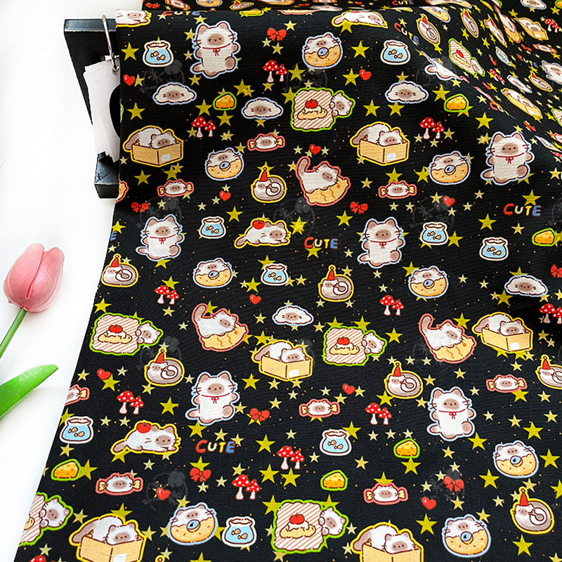 Black base Meow Star 100% cotton 8-an canvas bag jacket, pet seat cushion, outdoor bag, vest, handmade DIY fabric