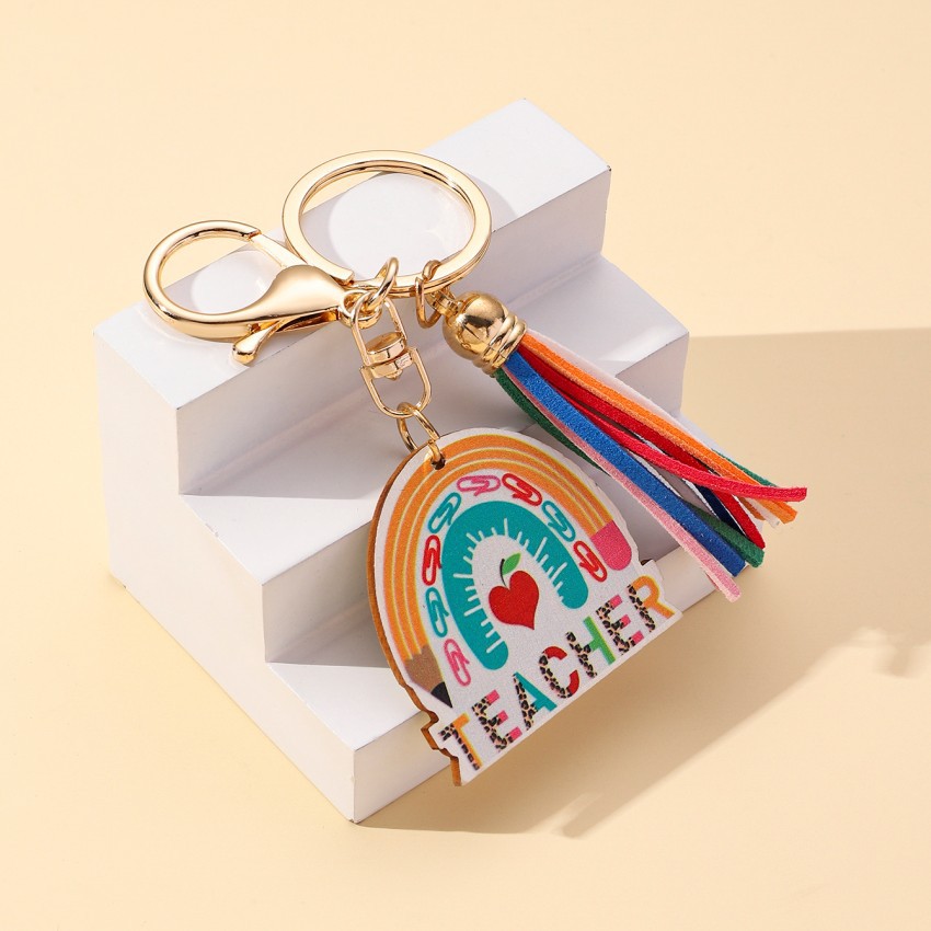 Picture of Europe and the United States hot keychain creative graduation season gift teacher rainbow wooden tassel pendant