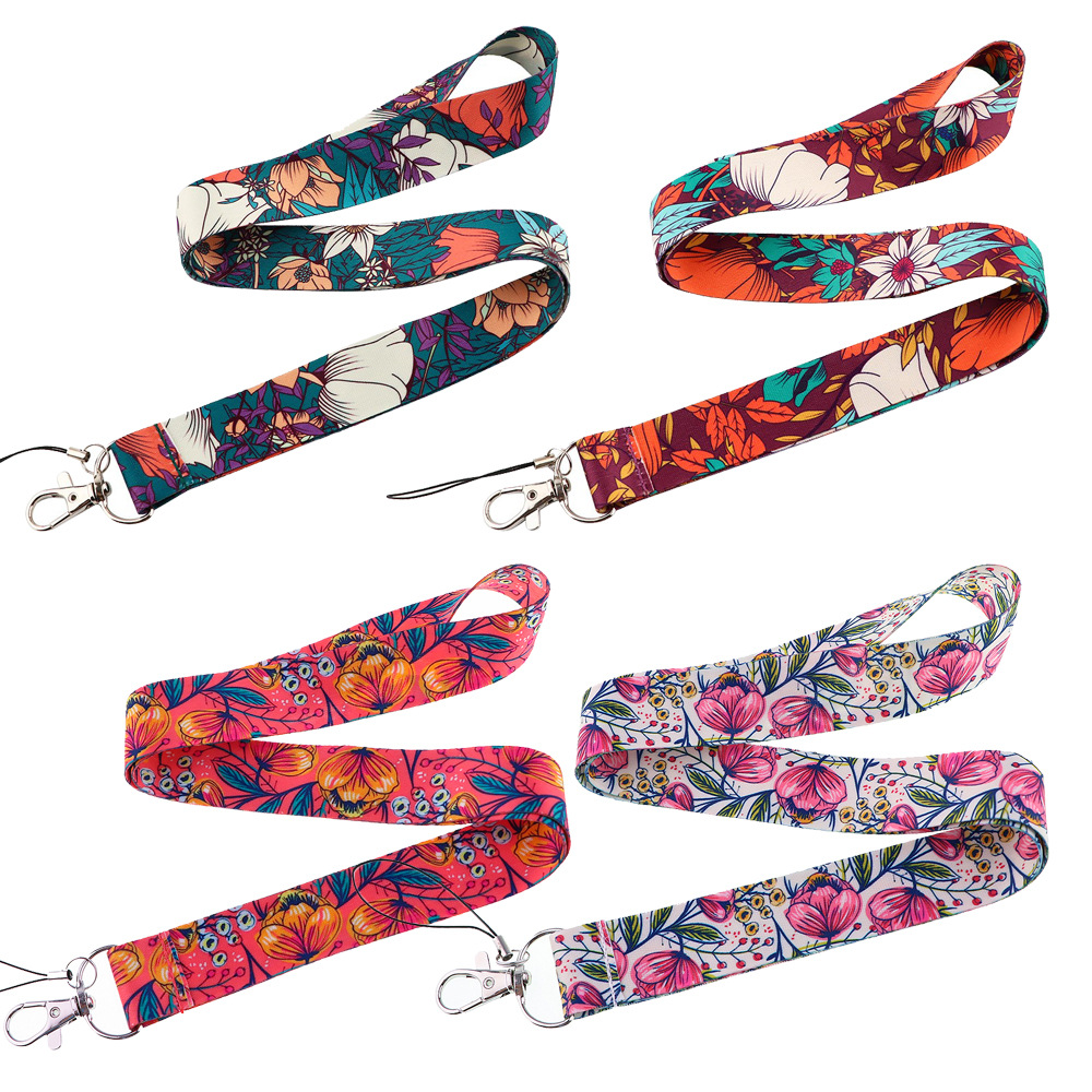 Rose Flower Mobile Phone Lanyard Key Accessories Double-sided Printing Polyester Office Anti-lost Pendant Friends Gift