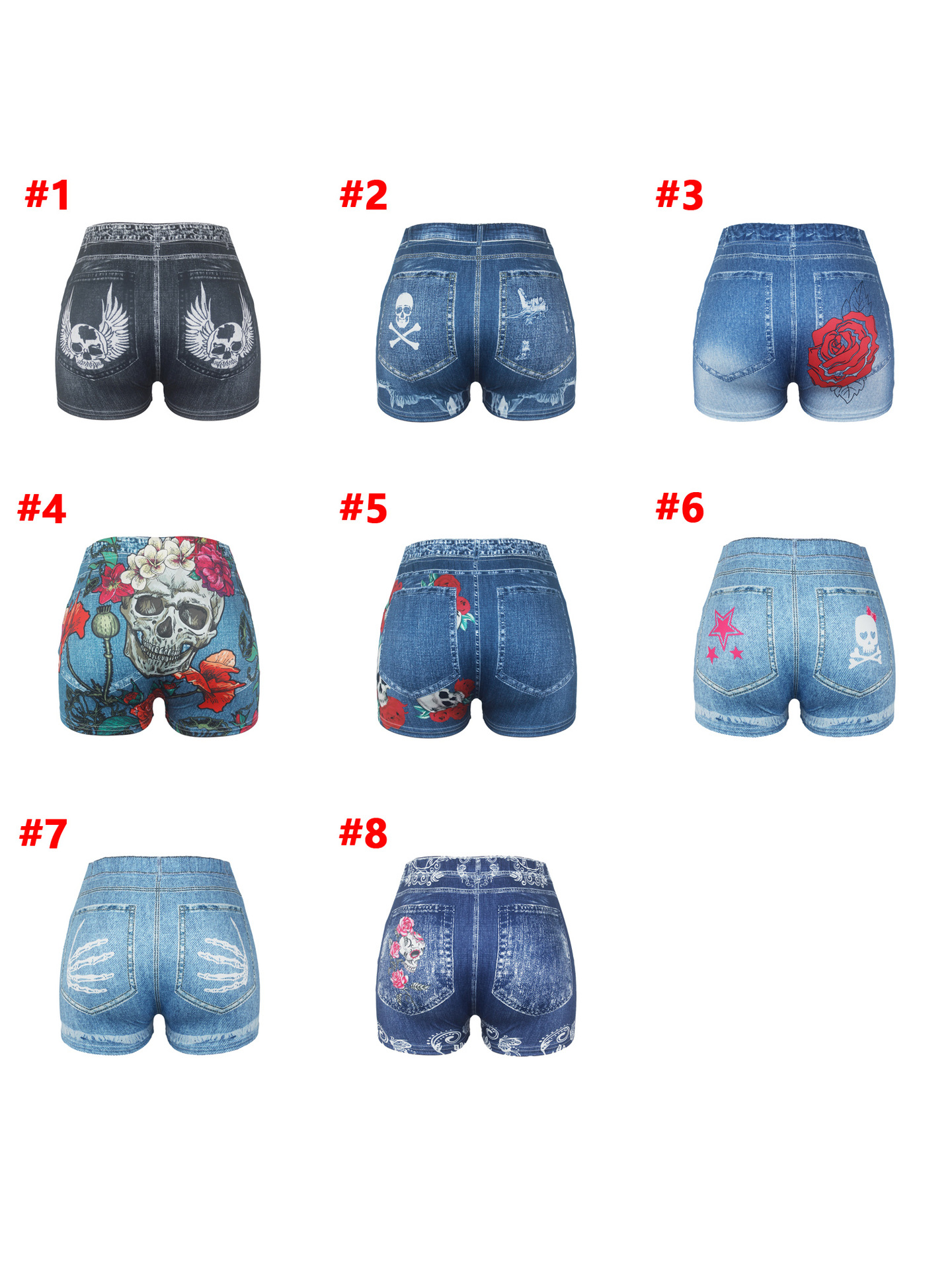 D9914 Amazon Hot European and American Women's Sexy Women's Tight Shorts Denim Print Shorts Yoga Pants