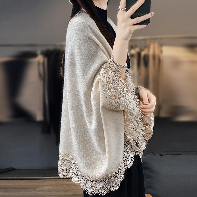 Picture of Sweater Coat Women's Spring and Autumn Loose Mid-length Sweater Outer Cape Fashion Elegant Wool Cape Shawl