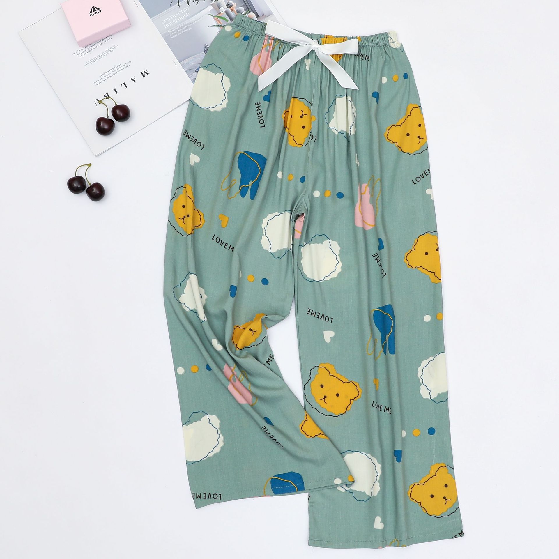 Picture of Cotton Silk Pajama Pants Women's Summer Thin Black and White Cartoon Style Wide Leg Pants Large Size Loose Outer Wearing Foreign Trade Beach Pants