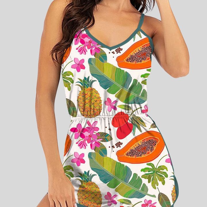 2025 cross-border Amazon new ladies sleeveless V-neck printed suspenders elastic waist jumpsuit sportswear
