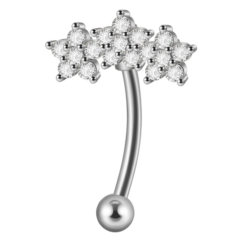 Cross-border 16G butterfly flower ear bone nail heart-shaped zircon stainless steel eyebrow nail external thread piercing curved rod earrings