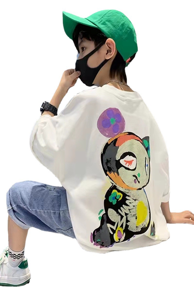 Picture of Boys' Short-Sleeved T-Shirt Summer New Korean Style Medium and Large Kidsren's Boys' Summer Clothes Kidsren's Half-Sleeved Loose Tops Trendy