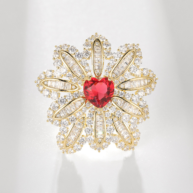 Picture of Qianyu silver high-end jewelry series Copper micro inlaid zircon niche design flower brooch luxury heavy industry pin