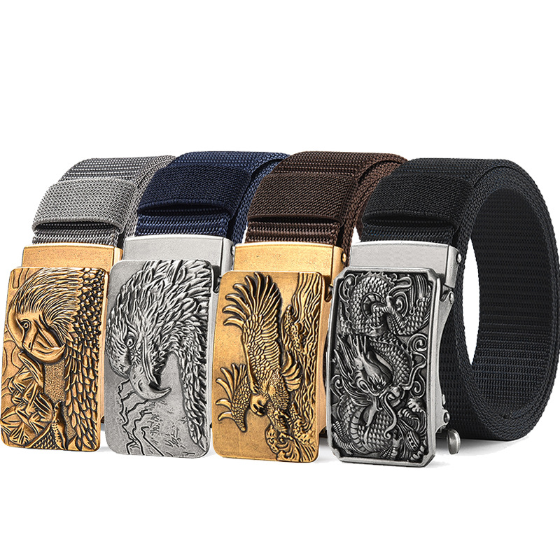 Toothless automatic buckle eagle faucet belt men's business Joker new simple canvas nylon belt manufacturers wholesale