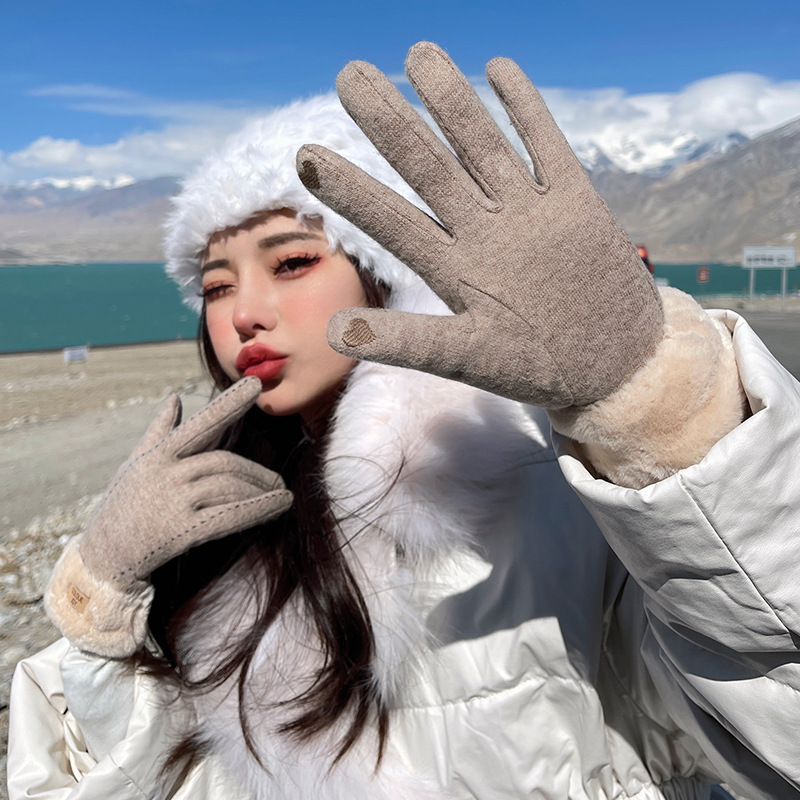 Picture of Winter Warm Cashmere Gloves Women's Outdoor Cold-proof Windproof Thickened Knitted Touch Screen Slimming Wool Gloves DY35