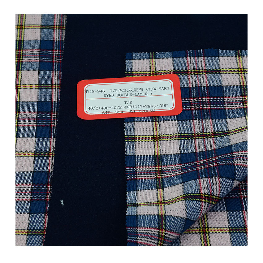 t/R Yarn-dyed Plaid Double-layer Cloth Radial Elastic Weft Elastic Four-sided Elastic Fabric with Velvet Thickened Velvet Scratching Fleece 40D