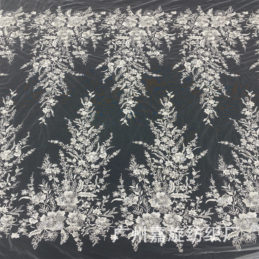 New Aquatic Plant Stereo Flower Embroider Bead Tube Sequin Lace Fabric Lolita Dress Dress Embroidered Cloth Lace