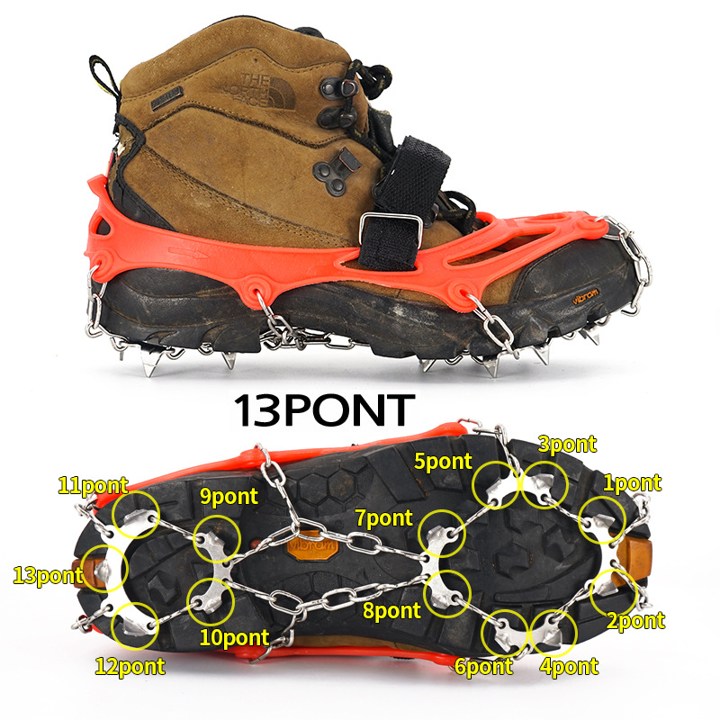 Picture of Outdoor Stainless Steel 13 Teeth Ice Claw Climbing Ice Climbing Anti-slip Shoe Cover Hiking Anti-slip Snow Claw Anti-slip Chain Ice Grab Wholesale