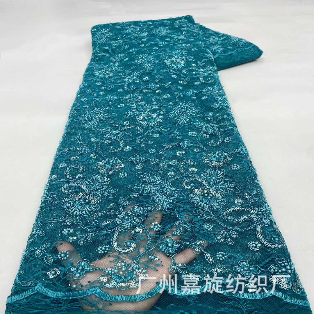 Picture of New African Middle Eastern Bone Rope Sequin Embroider Lace Fabric Dress Skirt Embroidered Cloth Embroidery Lace